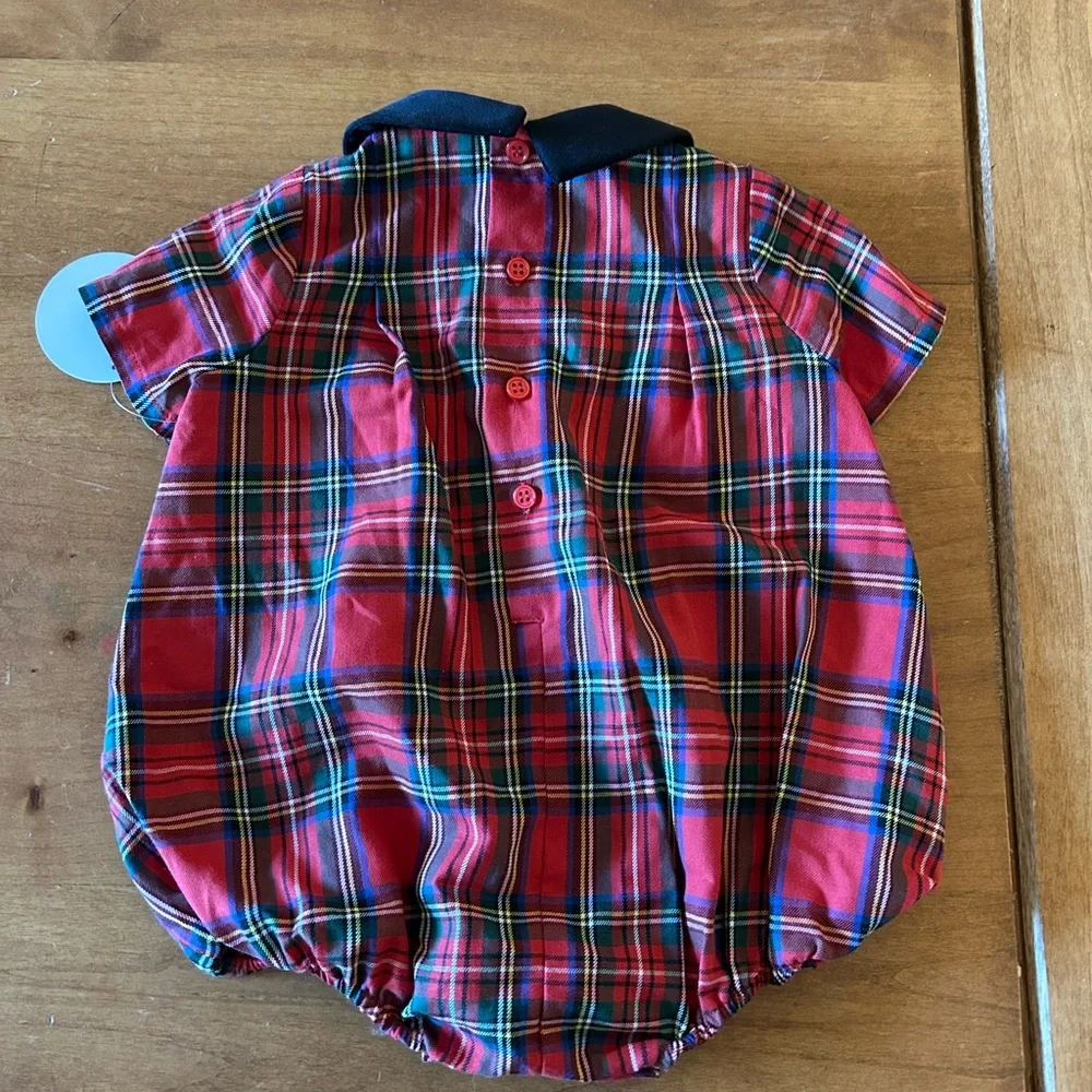 Edgehill Collection Red Plaid Diaper Cover with Black Collar